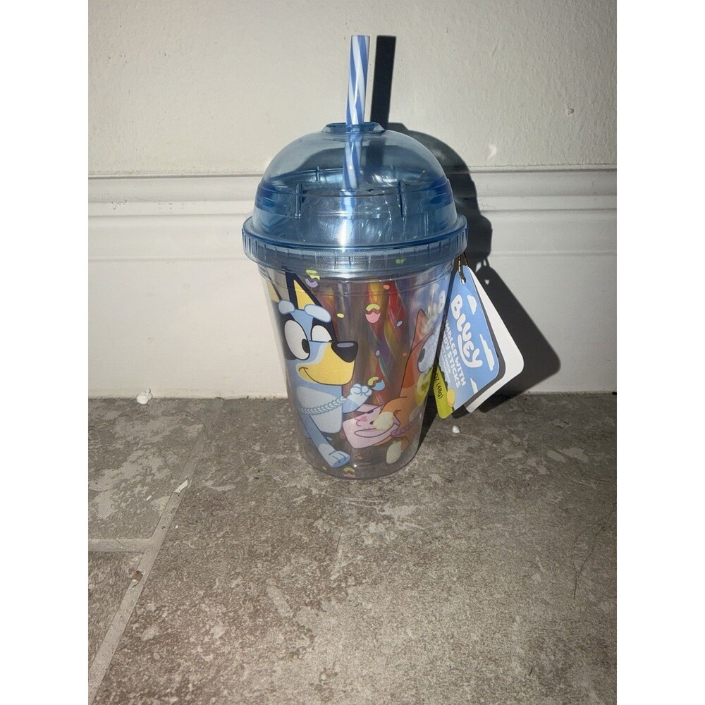 Galerie Bluey Valentines Blue Diamond Tumbler w Candy Sticks & Lollipops NWT